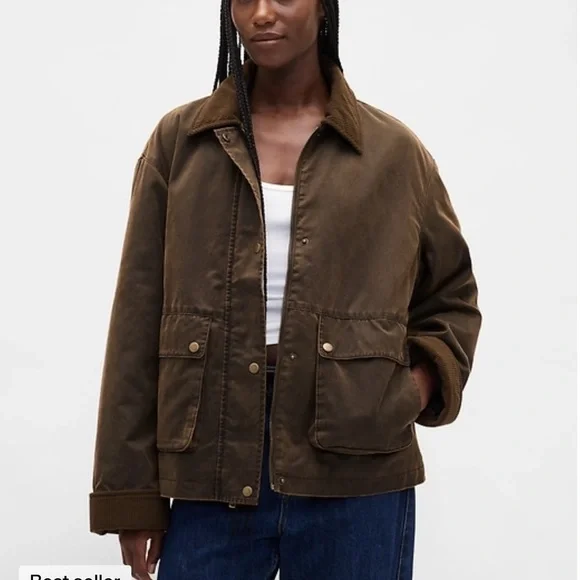 GAP Women's Dark Brown Utility Jacket with Corduroy Collar - Picture 1 of 8